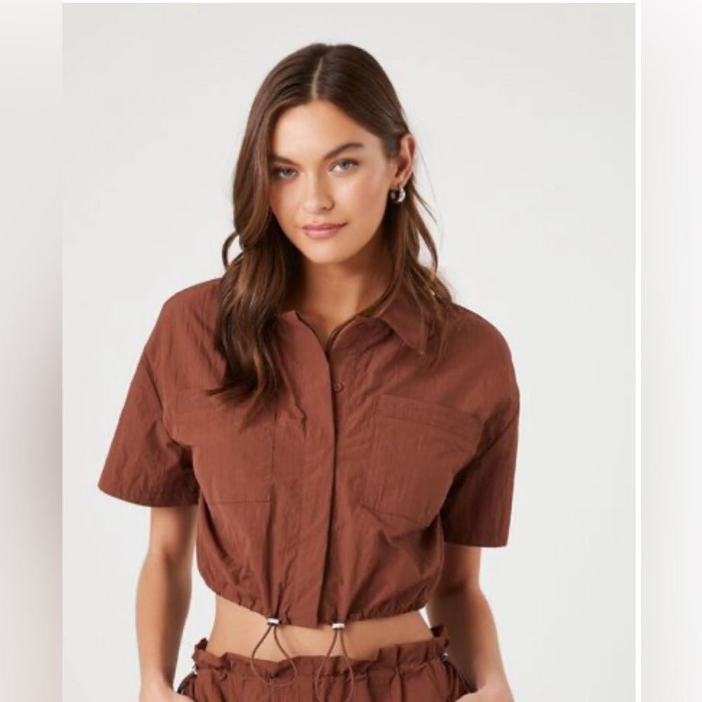 Forever 21 Woven Top/ Button Cappuccino Size M - Picture 1 of 9
